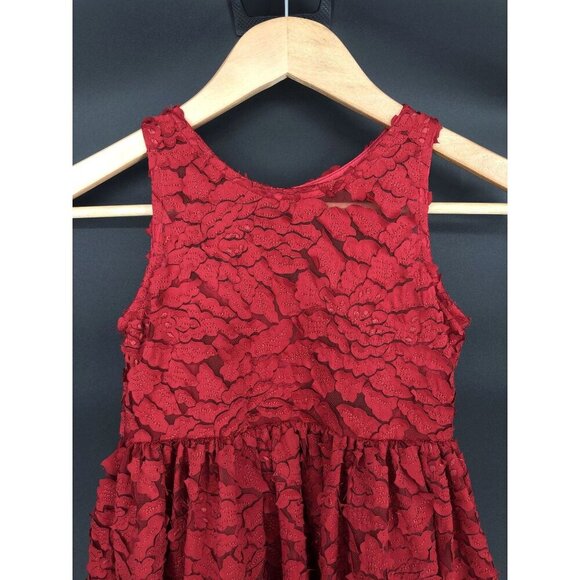 Chasing Fireflies Red Leaf Applique Sleeveless Party Dress Girls 6 Flower Girl - Picture 2 of 9